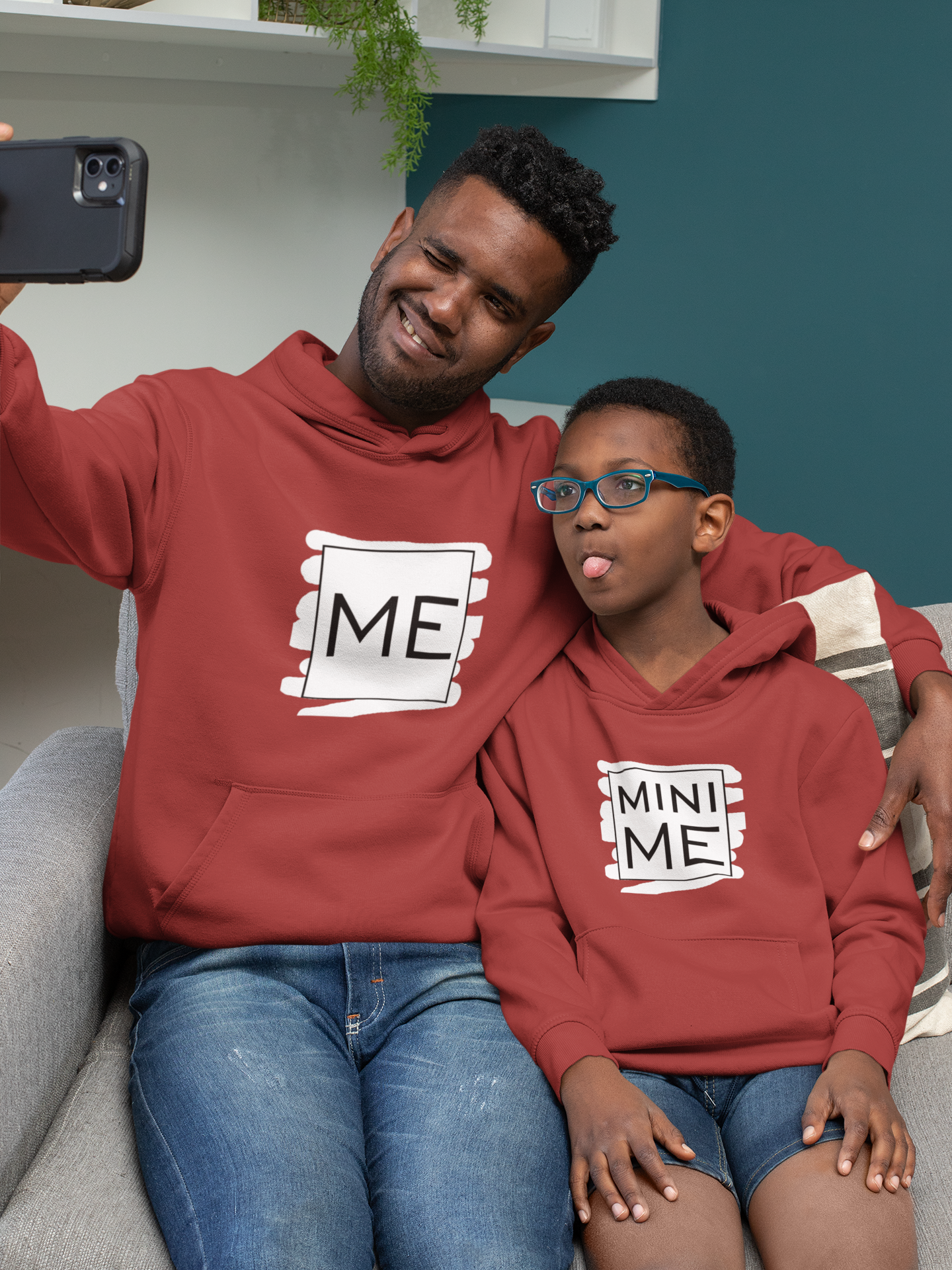 Me Father and Son Red Matching Hoodies- FunkyTeesClub