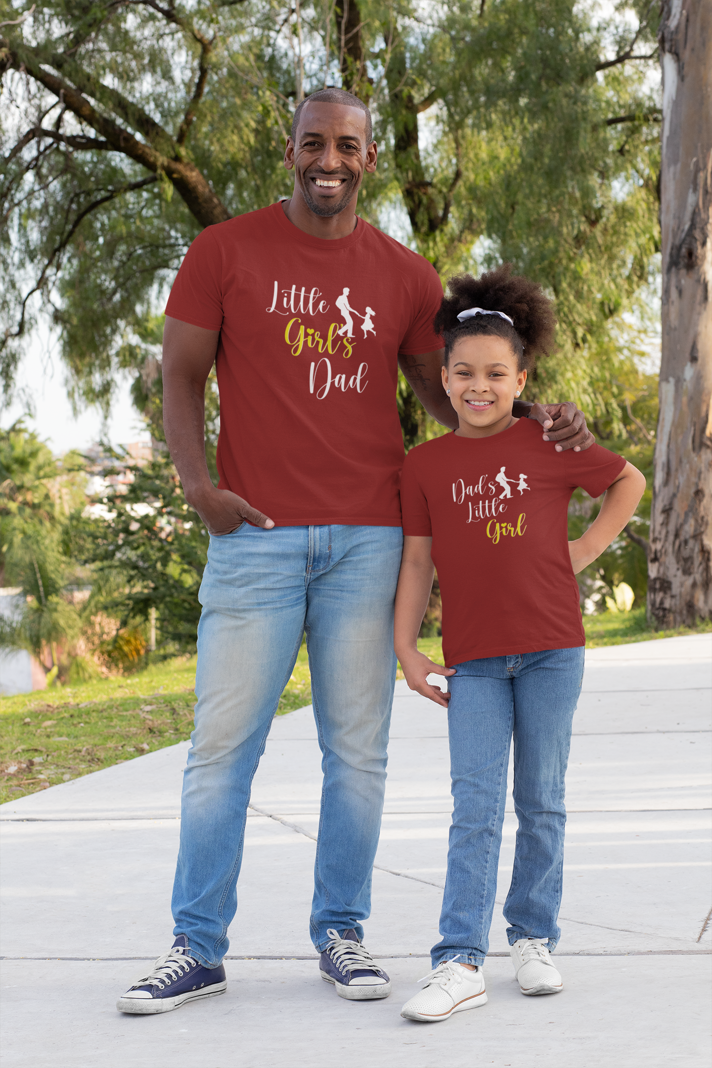 Little Girls Dad Father and Daughter Red Matching T-Shirt- FunkyTeesClub