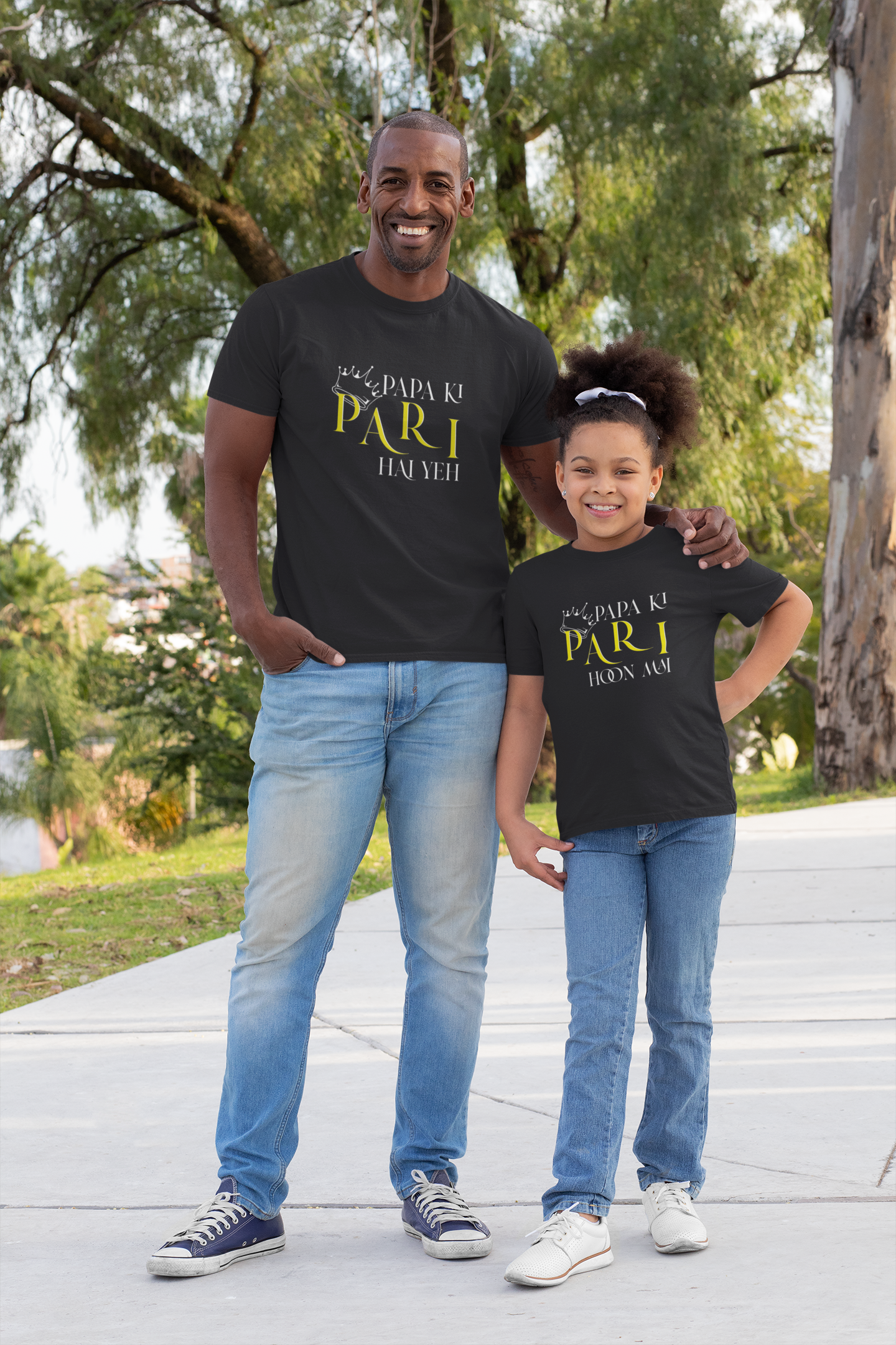Papa Ki Pari Hu Mai Father and Daughter Black Matching T-Shirt- FunkyTeesClub