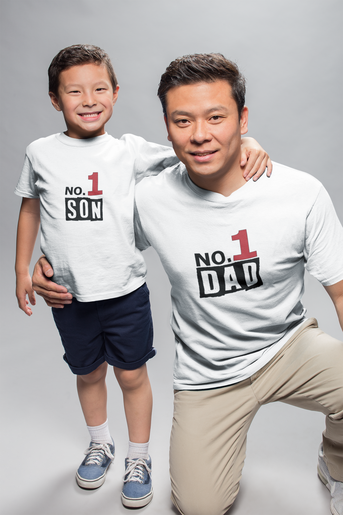 No 1 Dad Father and Son White Matching T-Shirt- FunkyTeesClub