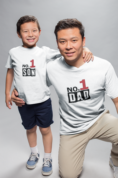 No 1 Dad Father and Son White Matching T-Shirt- FunkyTeesClub