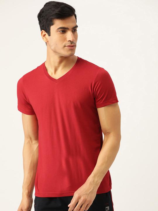 Plain red V Neck T-Shirt-FunkyTeesClub