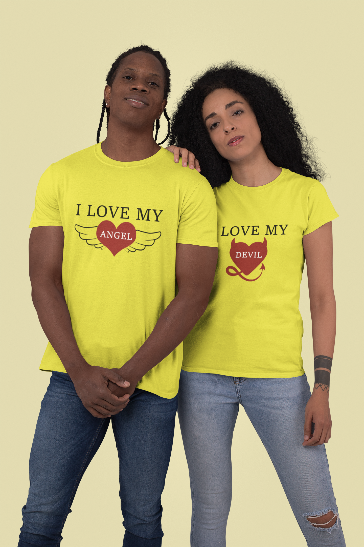 I Love My Angel Couple Half Sleeves T-Shirts -FunkyTeesClub