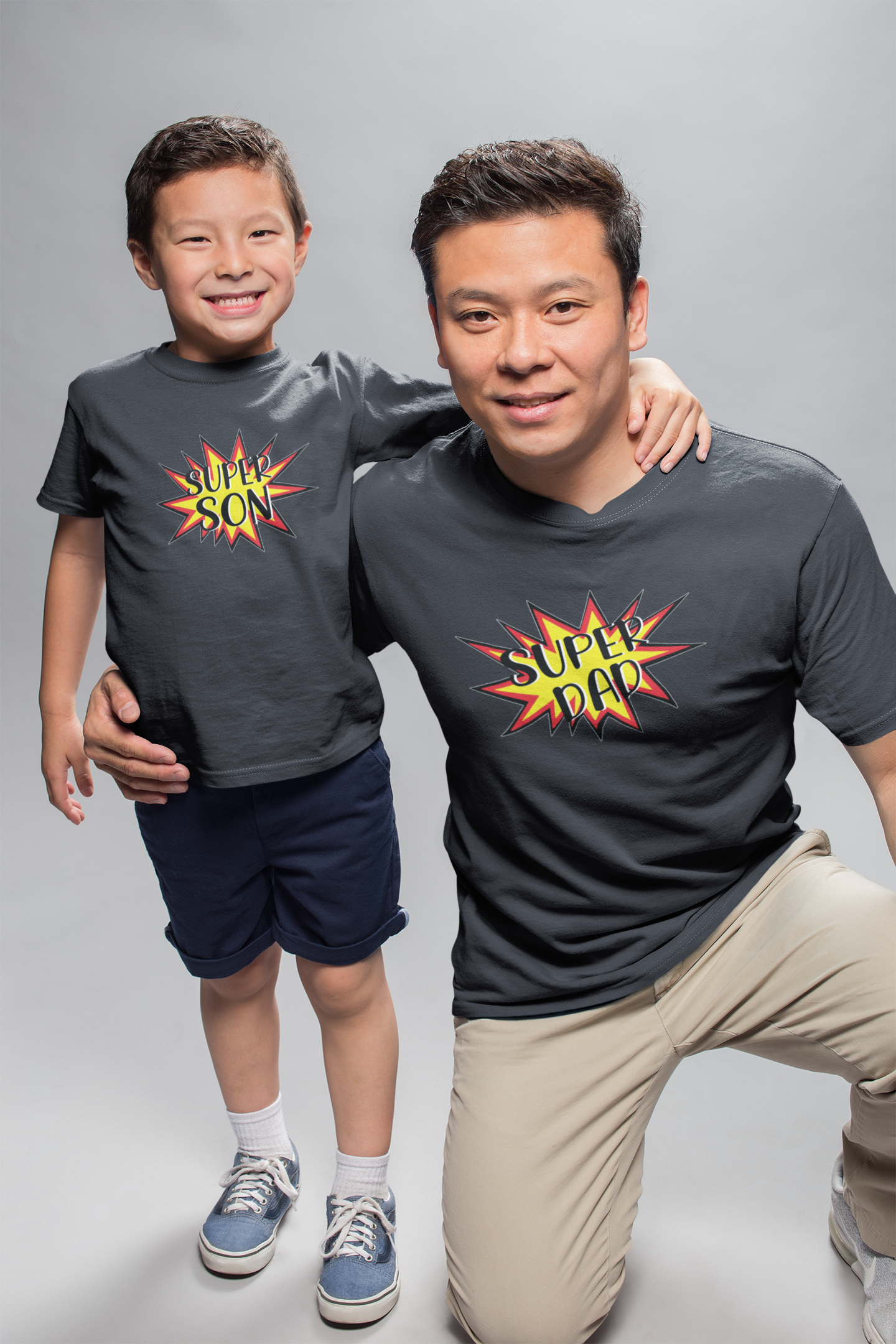 Super Dad Father and Son Black Matching T-Shirt- FunkyTeesClub
