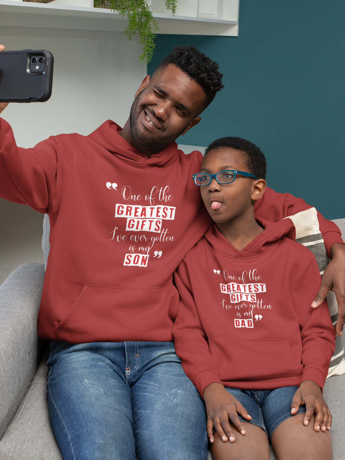 Greatest Gift Father and Son Red Matching Hoodies- FunkyTeesClub