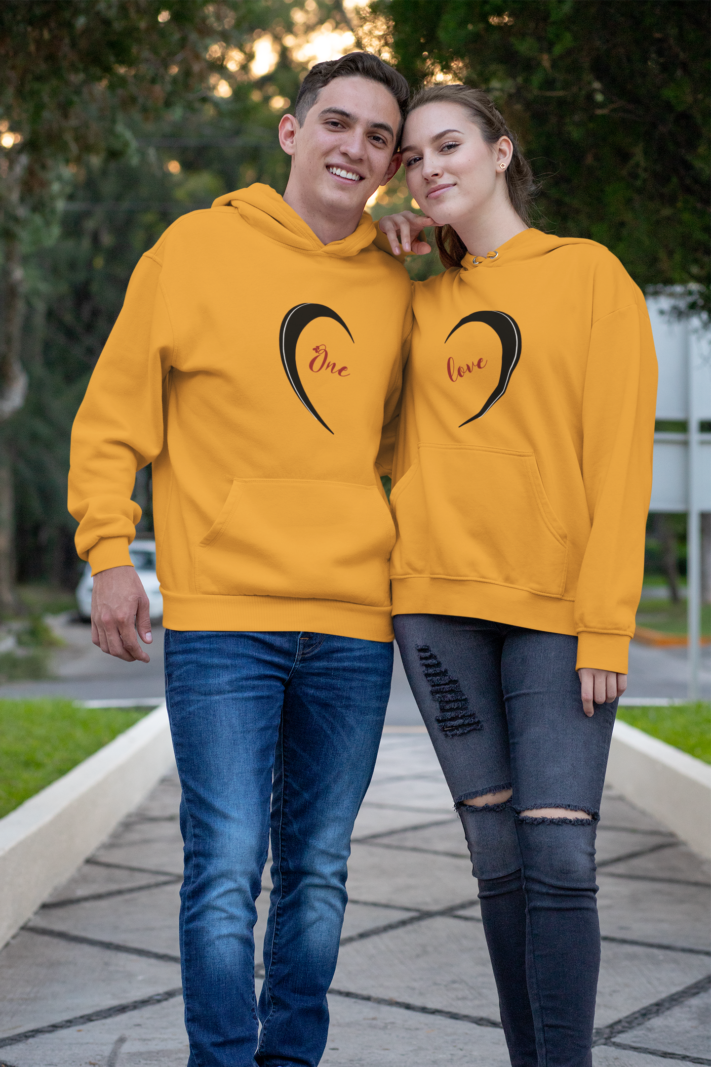 One Love Couple Hoodie-FunkyTeesClub
