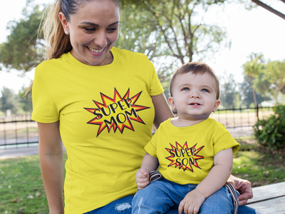 Super Son Mother And Son Yellow Matching T-Shirt- FunkyTeesClub