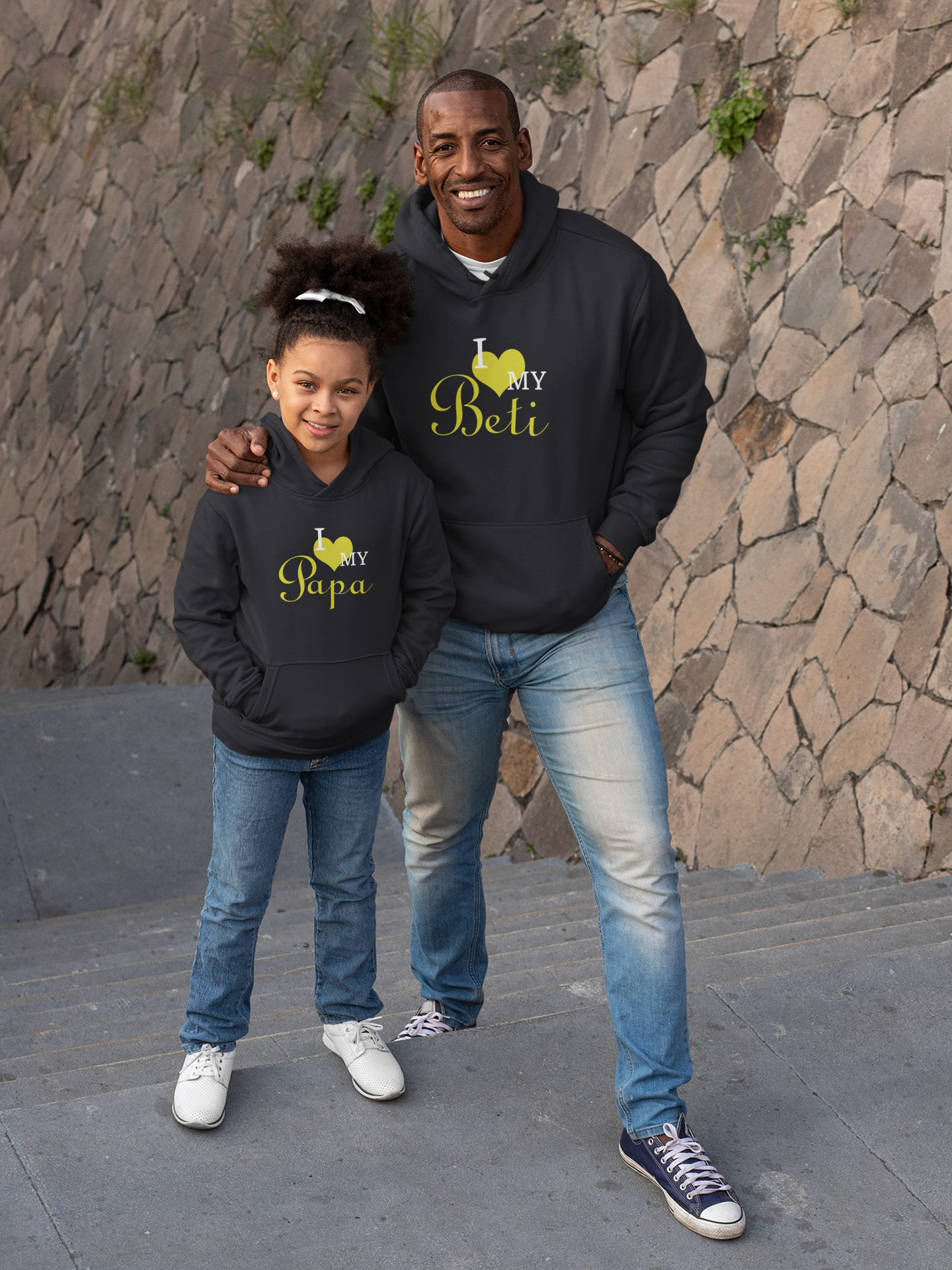 I Love My Papa Father and Daughter Black Matching Hoodies- FunkyTeesClub
