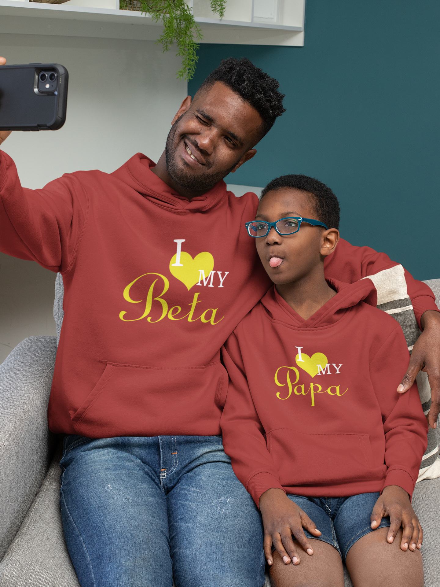 I Love My Papa Father and Son Red Matching Hoodies- FunkyTeesClub