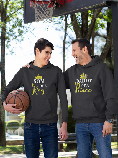Daddy Of A Prince Father and Son Black Matching Hoodies- FunkyTeesClub