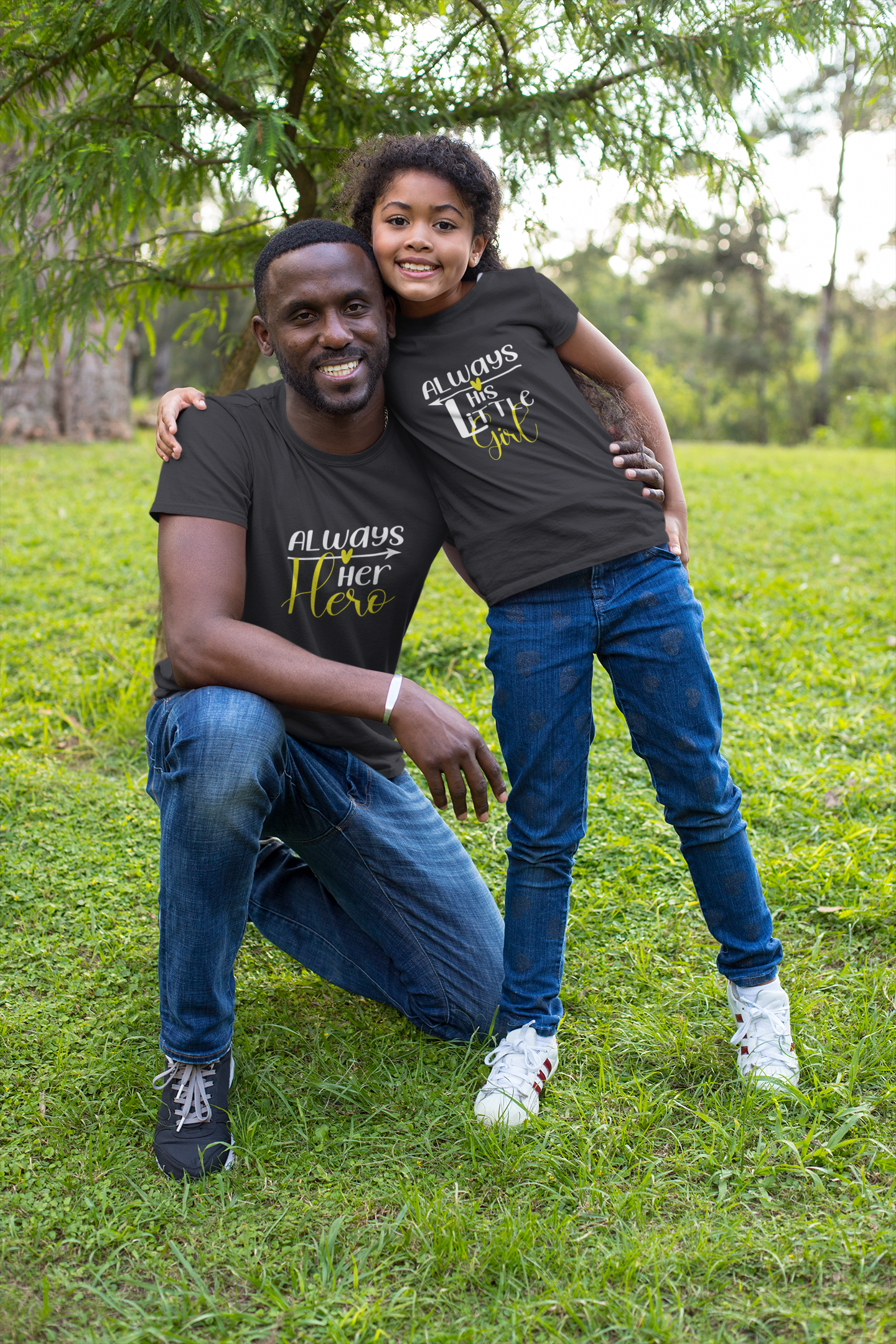 Always Her Hero Father and Daughter Black Matching T-Shirt- FunkyTeesClub