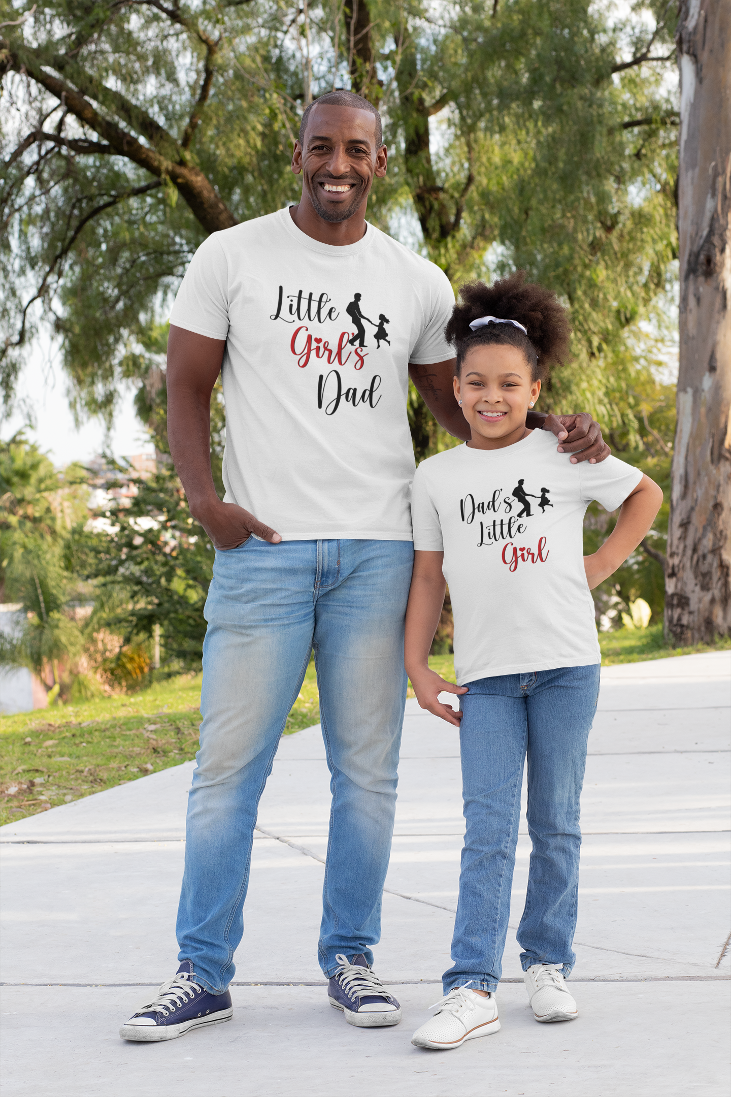 Little Girls Dad Father and Daughter White Matching T-Shirt- FunkyTeesClub