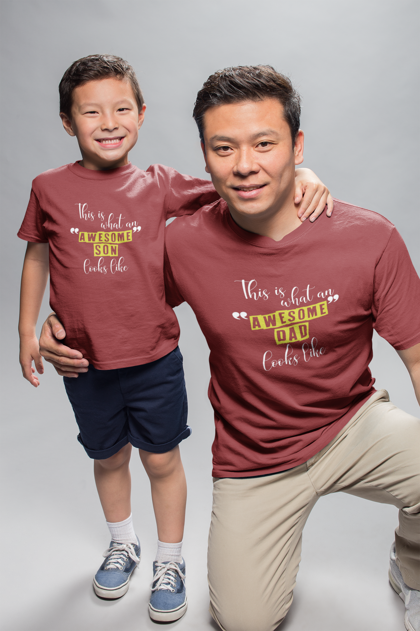 Awesome Dad Father and Son Red Matching T-Shirt- FunkyTeesClub