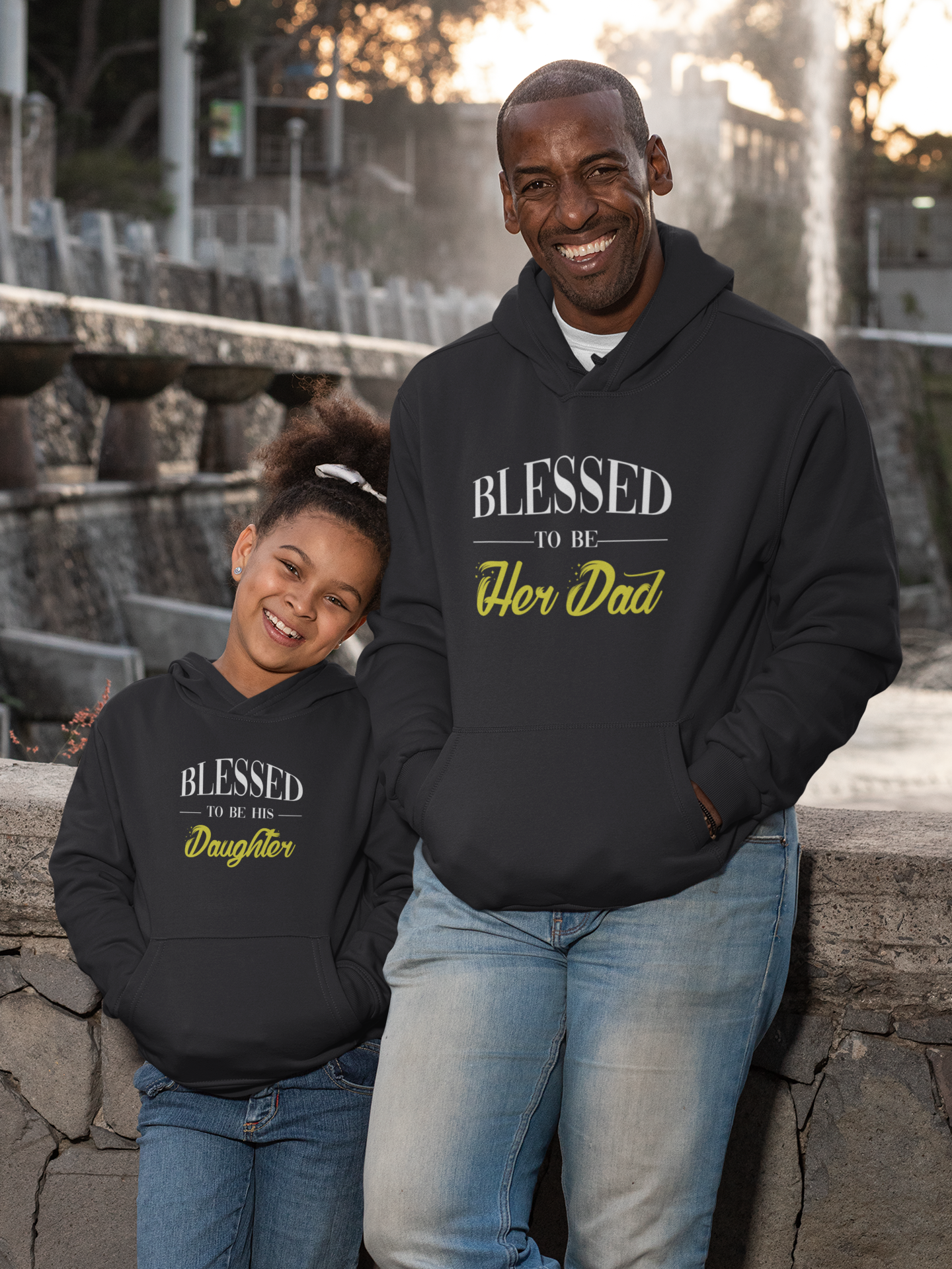 Blessed To Be Her Dad Father and Daughter Black Matching Hoodies- FunkyTeesClub