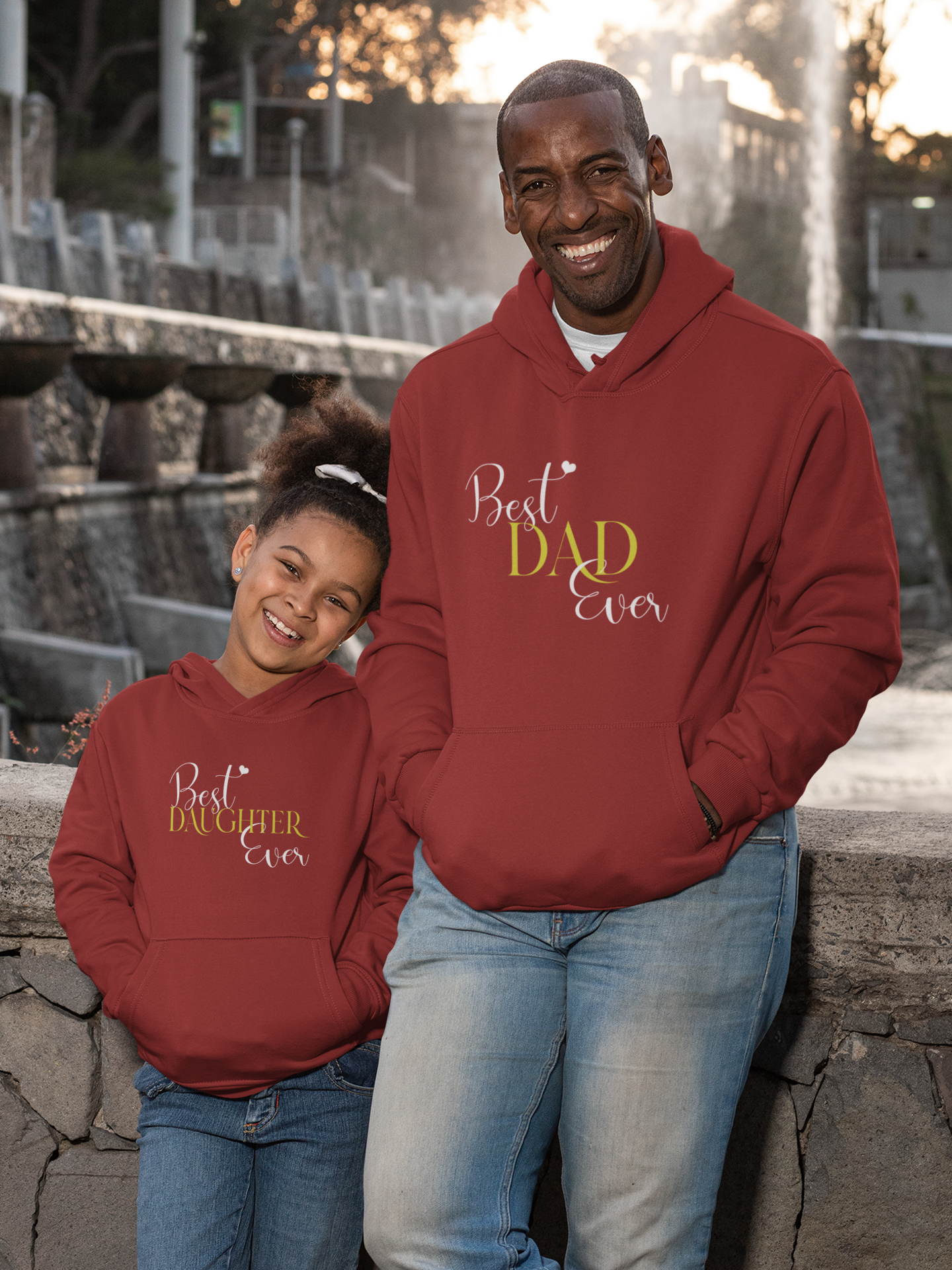 Best Dad Ever Father and Daughter Red Matching Hoodies- FunkyTeesClub
