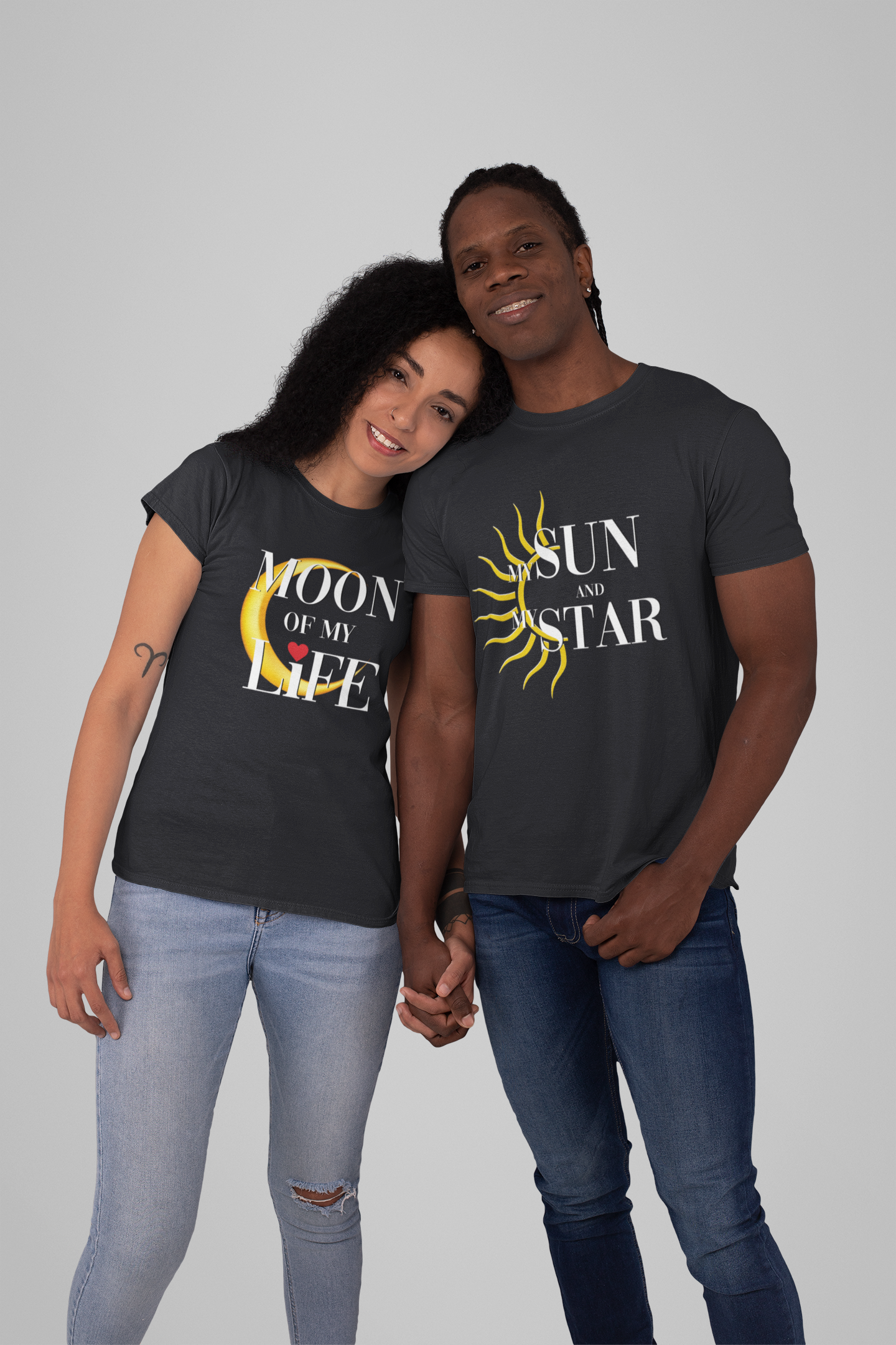 Moon Of My Life Couple Half Sleeves T-Shirts -FunkyTeesClub