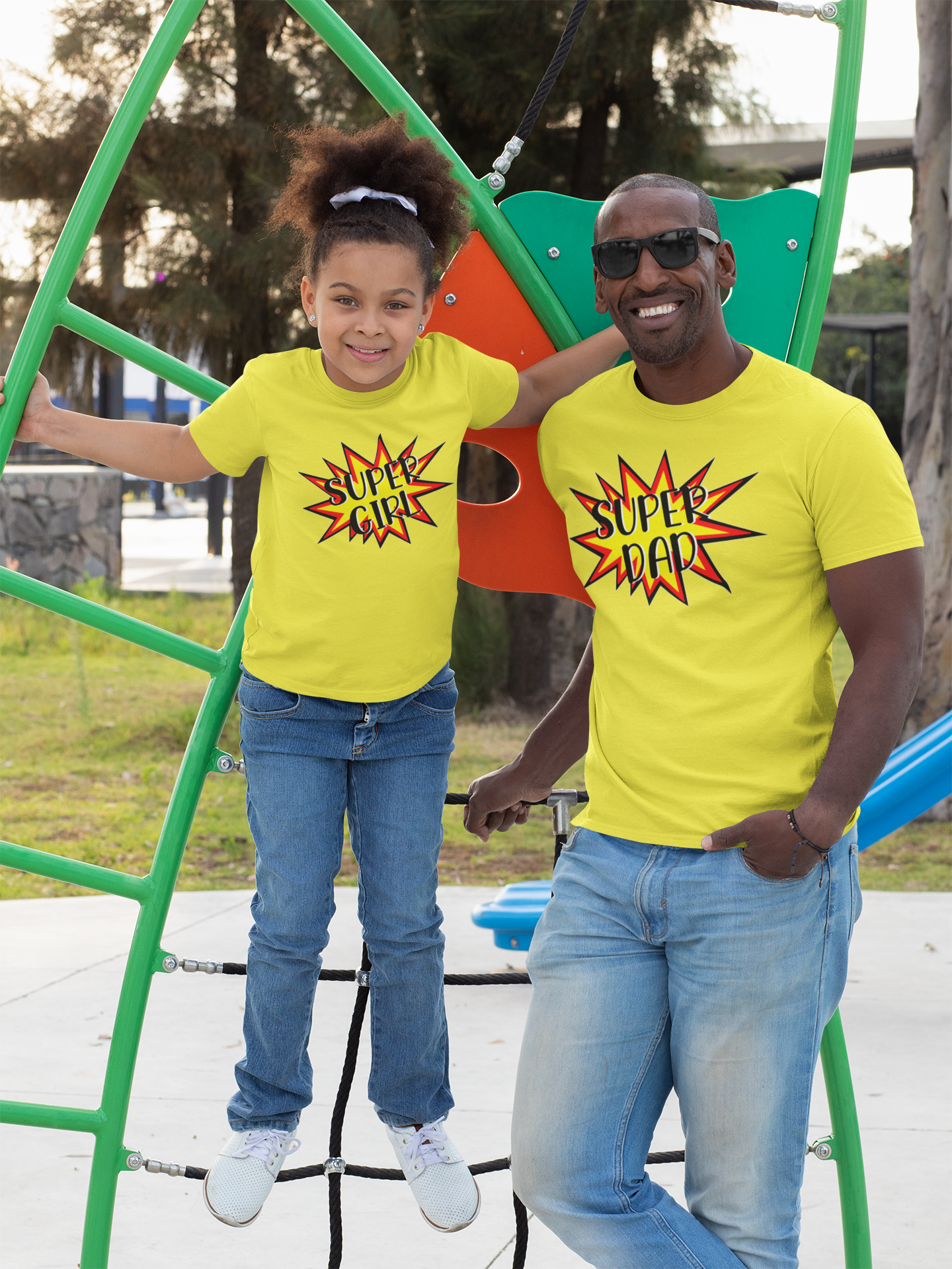 Super Dad Father and Daughter Yellow Matching T-Shirt- FunkyTeesClub