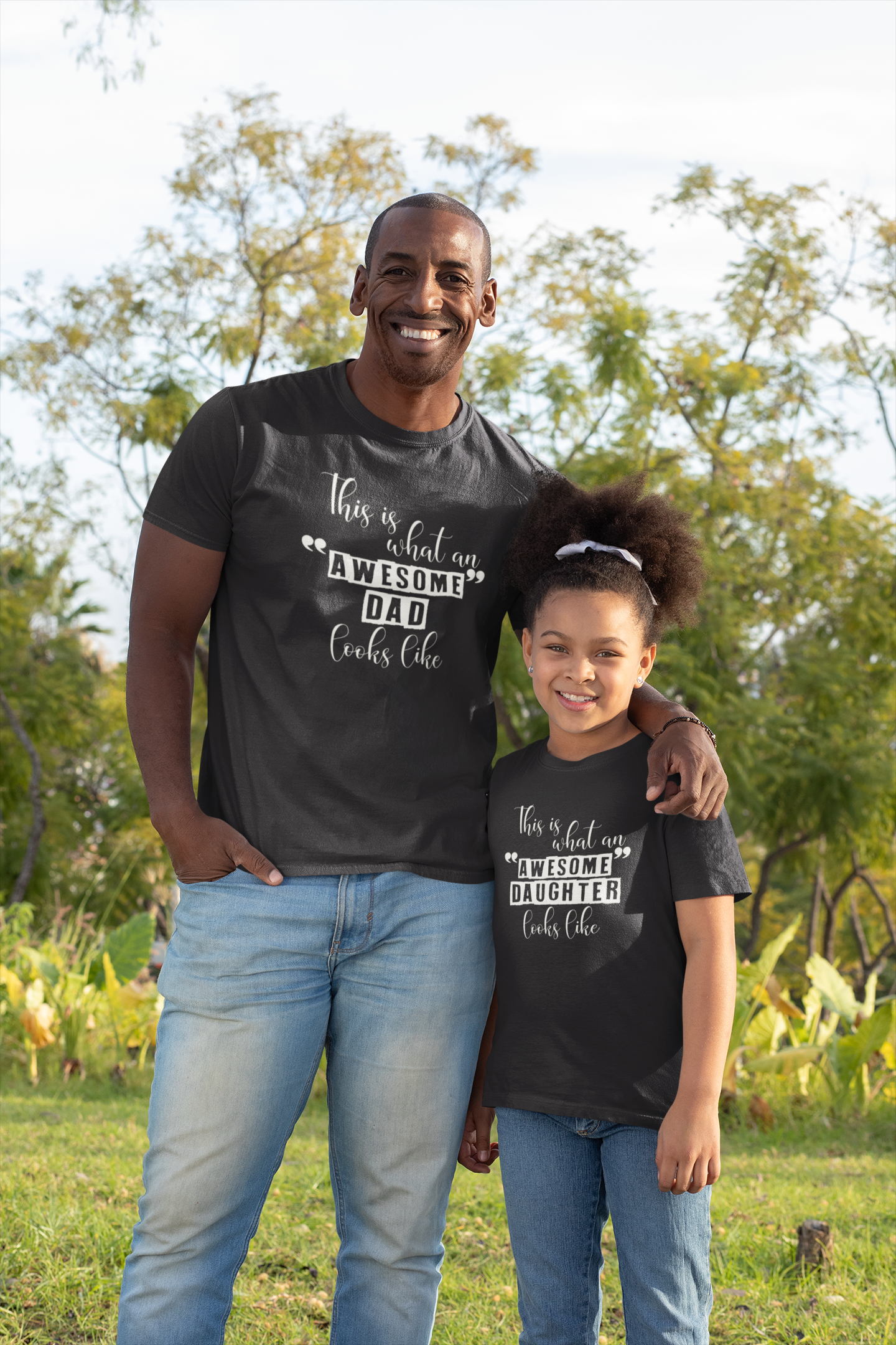 Awesome Dad Father and Daughter Black Matching T-Shirt- FunkyTeesClub
