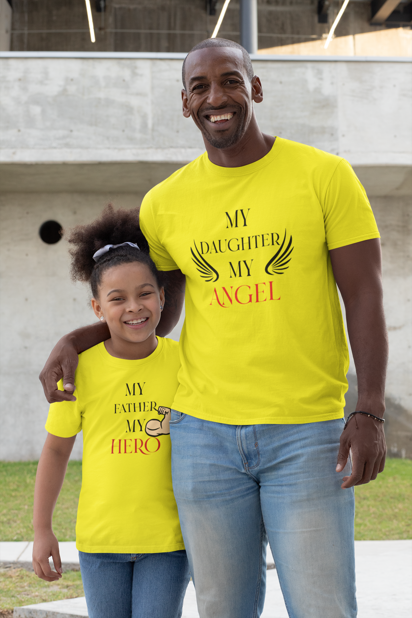 My Father My Hero Father and Daughter Yellow Matching T-Shirt- FunkyTeesClub