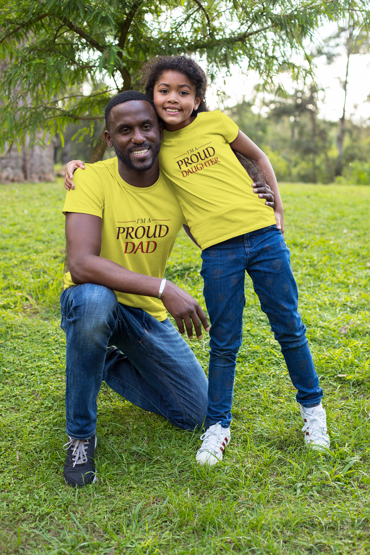 Proud Dad Father and Daughter Yellow Matching T-Shirt- FunkyTeesClub