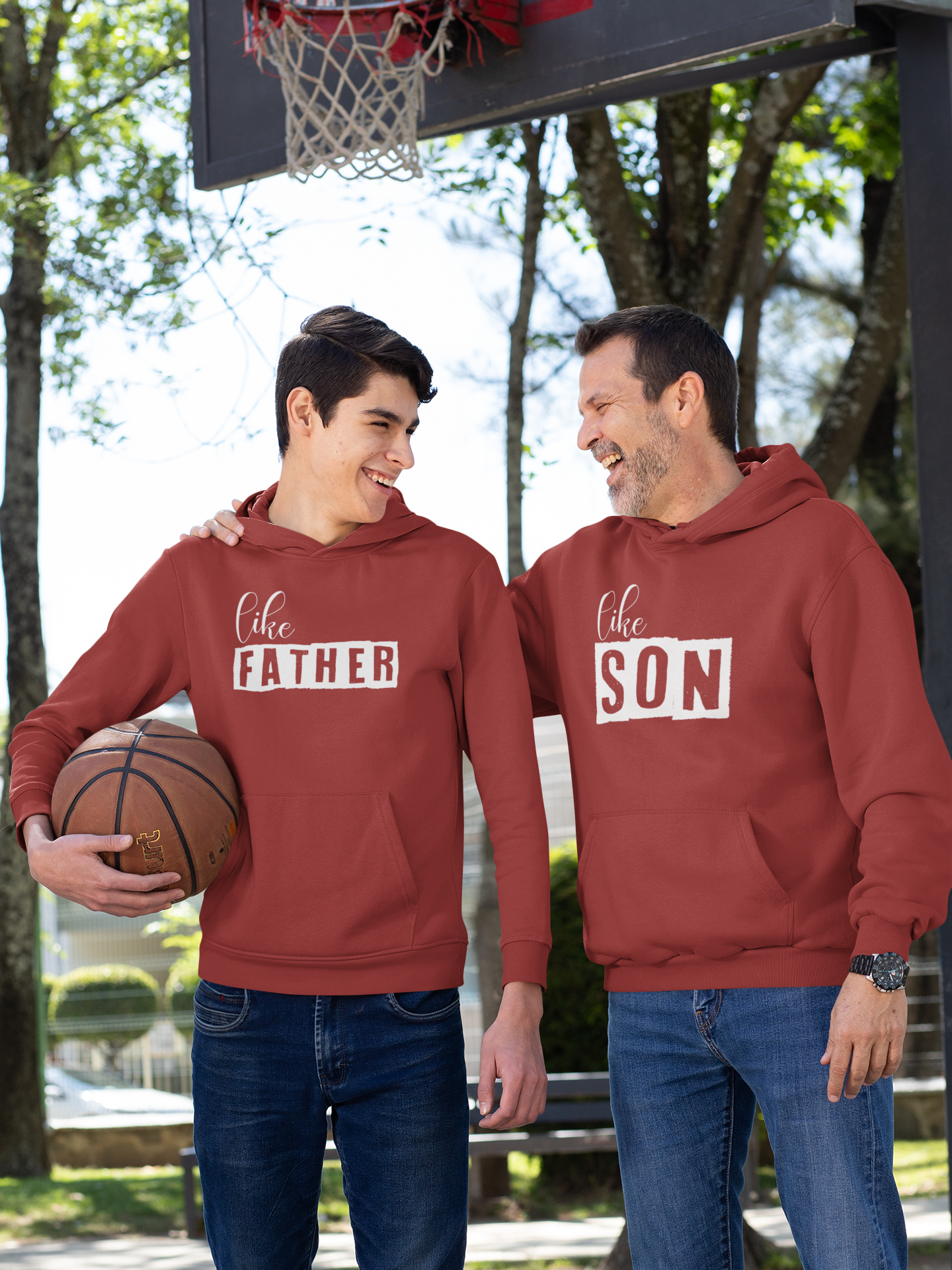 Like Father Like Son Father and Son Red Matching Hoodies- FunkyTeesClub