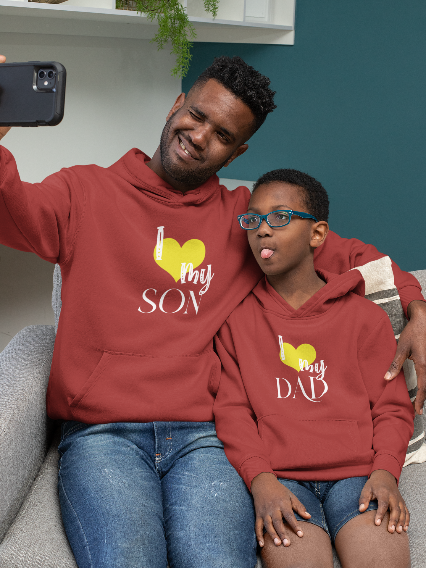 I Love My Dad Father and Son Red Matching Hoodies- FunkyTeesClub
