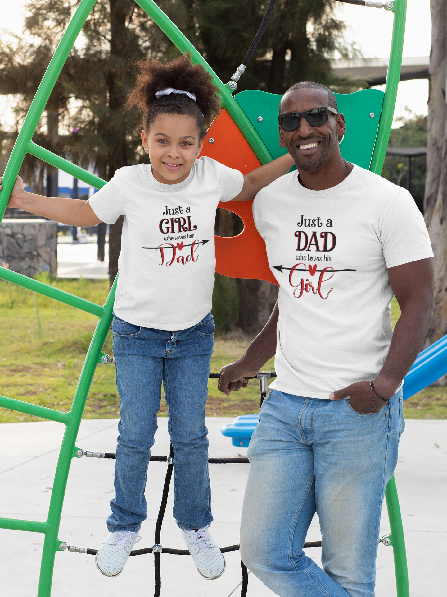 Just A Dad Who Loves His Girl Father and Daughter White Matching T-Shirt- FunkyTeesClub