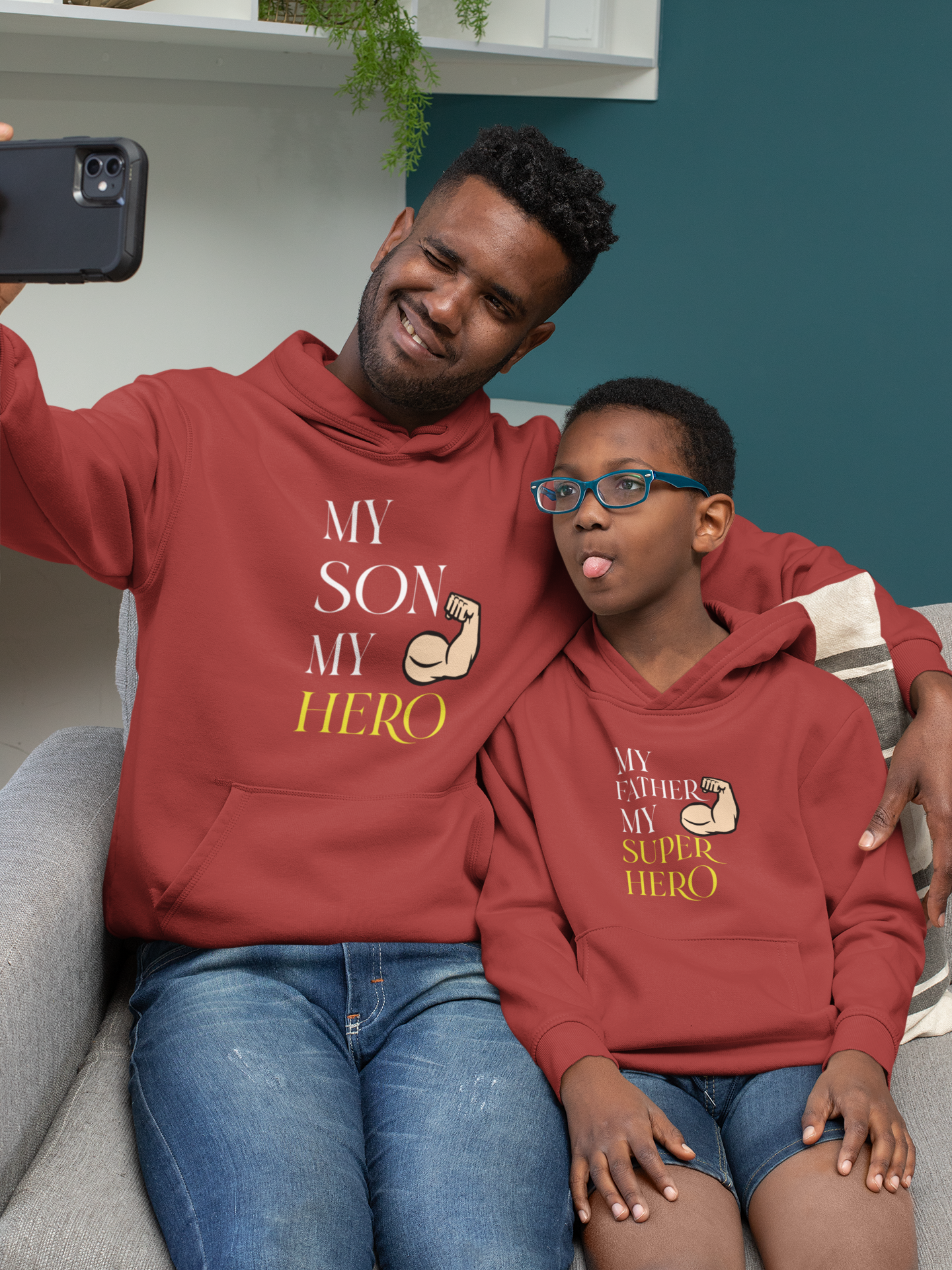 My Son My Hero Father and Son Red Matching Hoodies- FunkyTeesClub