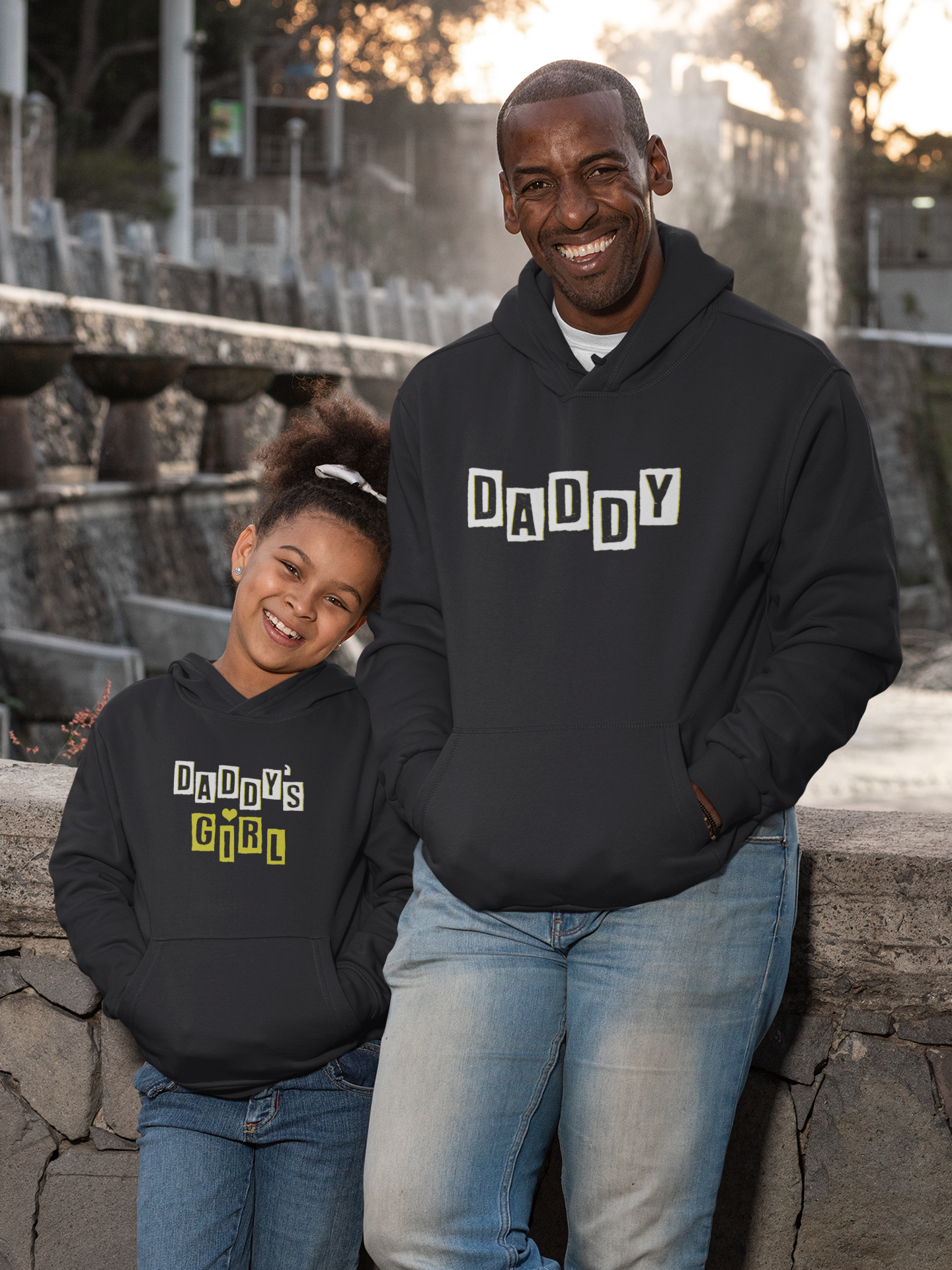 Daddy Father and Daughter Black Matching Hoodies- FunkyTeesClub