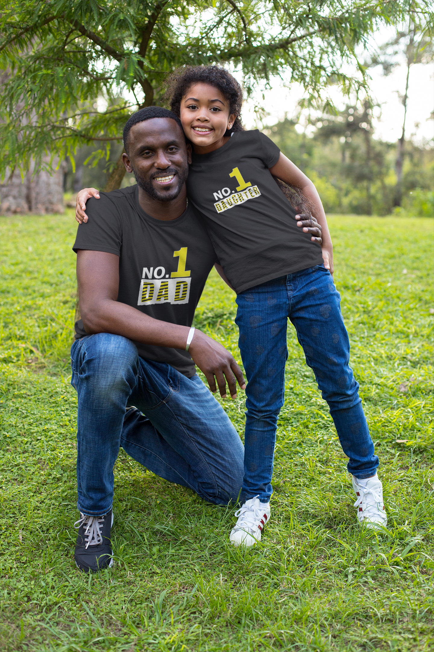 No. 1 Dad Father and Daughter Black Matching T-Shirt- FunkyTeesClub
