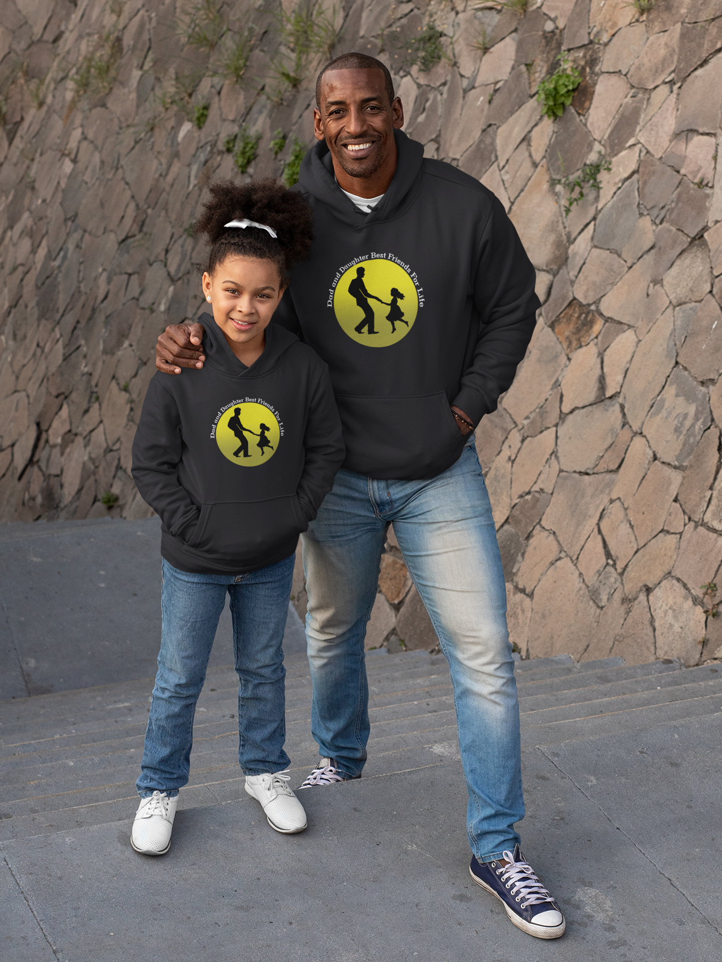 Dad And Daughter Best Friends Father and Daughter Black Matching Hoodies- FunkyTeesClub