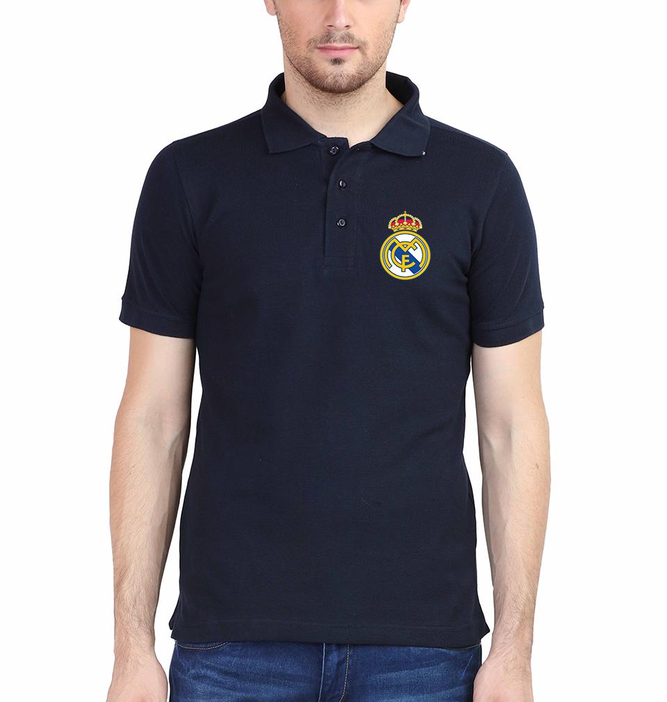 Real Madrid Logo Men Polo Half Sleeves T-Shirts-FunkyTeesClub