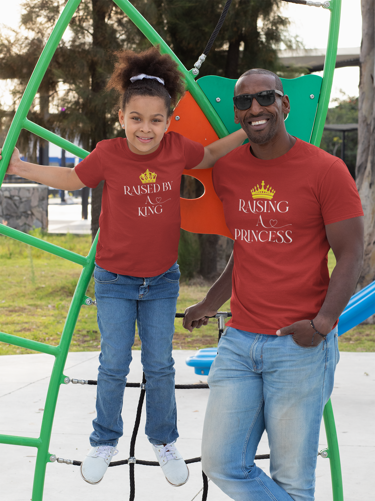 Raised By A King Father and Daughter Red Matching T-Shirt- FunkyTeesClub