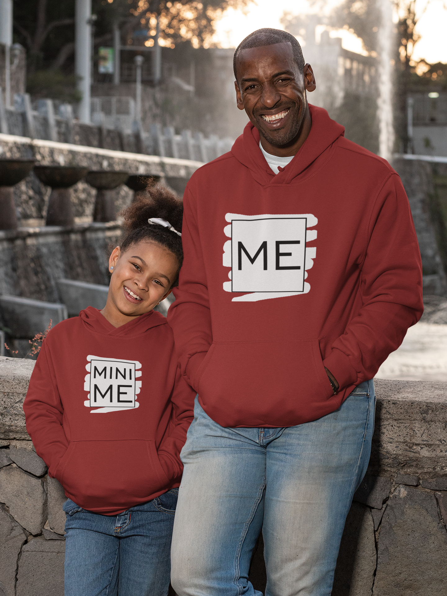 Me Father and Daughter Red Matching Hoodies- FunkyTeesClub