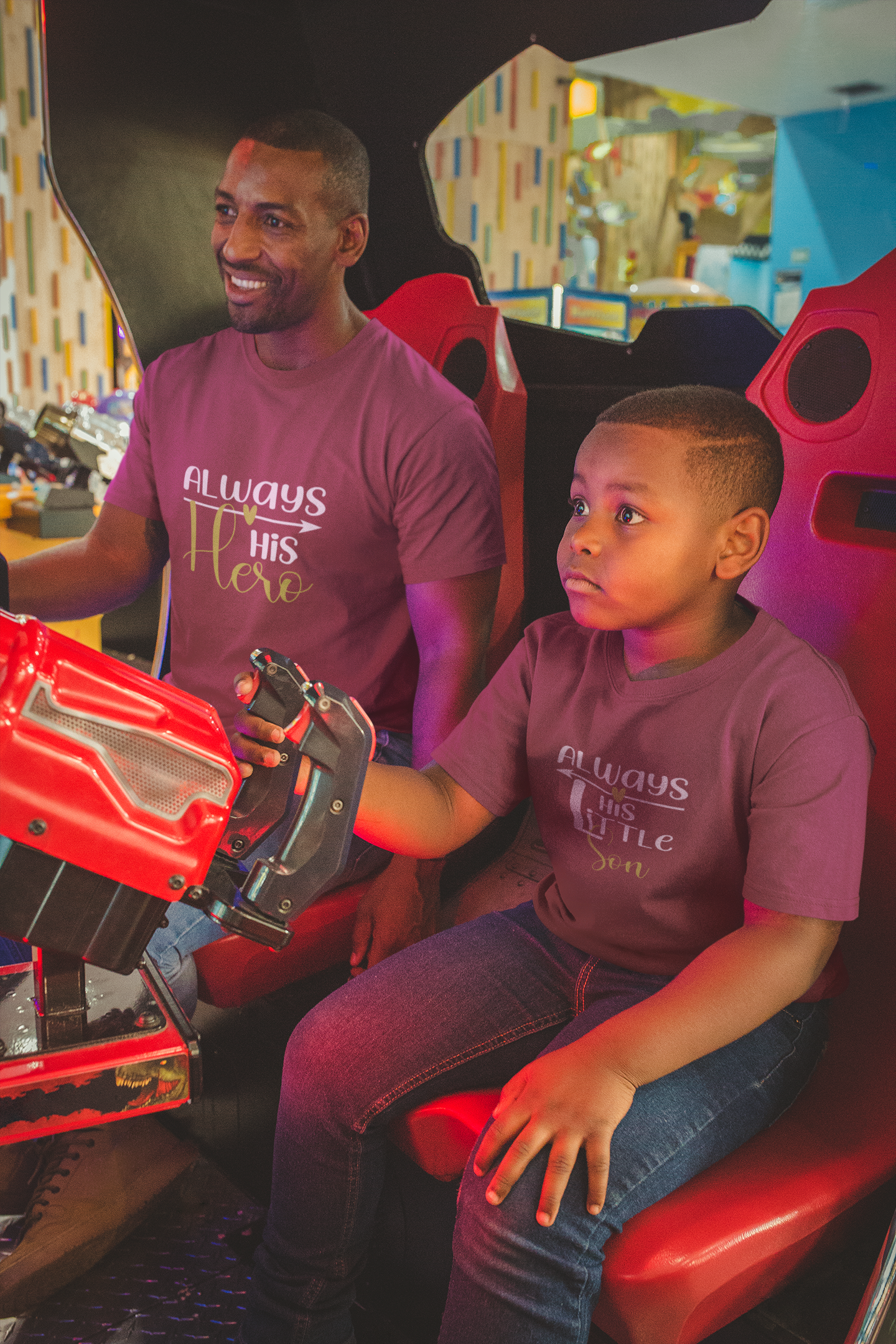 Always His Hero Father and Son Red Matching T-Shirt- FunkyTeesClub