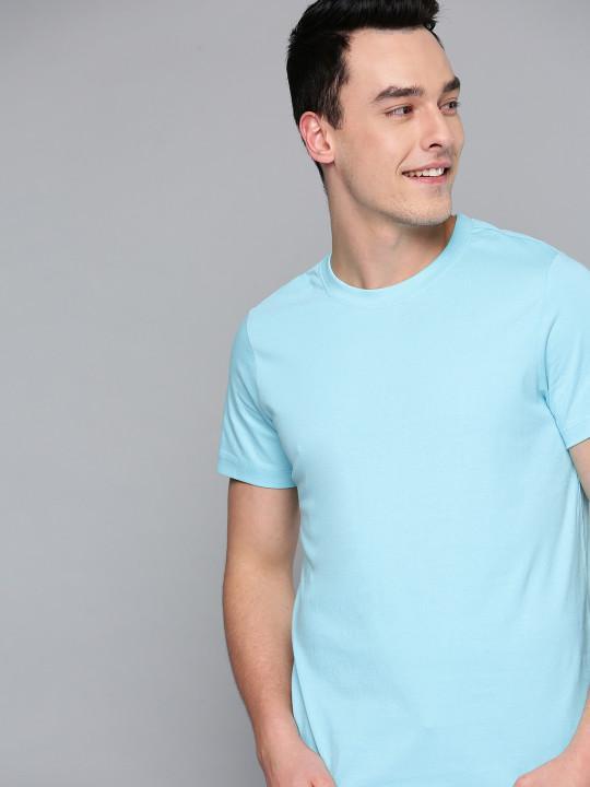 Plain Sky Blue Half Sleeves T-Shirt-FunkyTeesClub