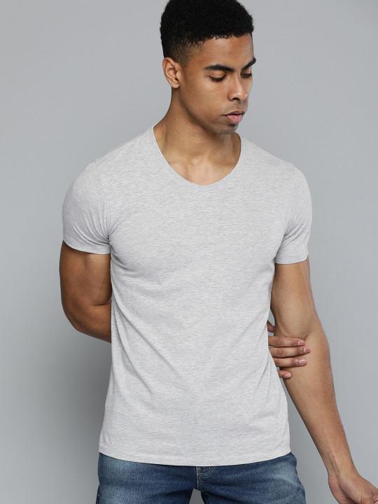 Plain Grey Melange Half Sleeves T-Shirt-FunkyTeesClub