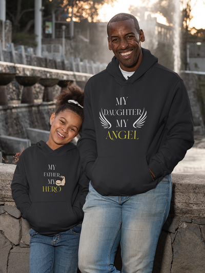 My Father My Hero Father and Daughter Black Matching Hoodies- FunkyTeesClub