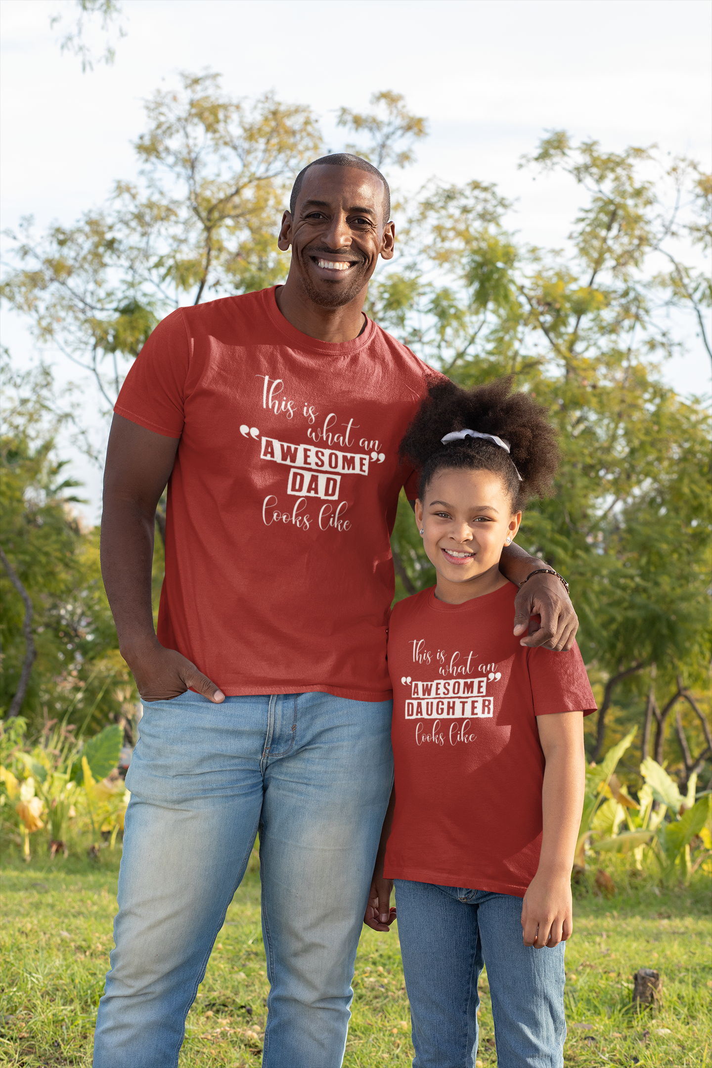 Awesome Dad Father and Daughter Red Matching T-Shirt- FunkyTeesClub