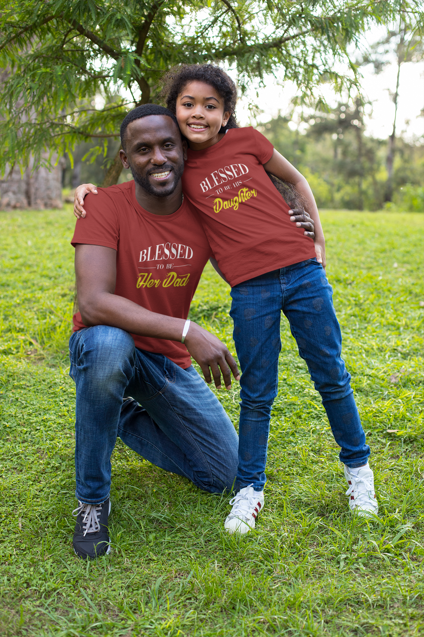 Blessed To Be Her Dad Father and Daughter Red Matching T-Shirt- FunkyTeesClub