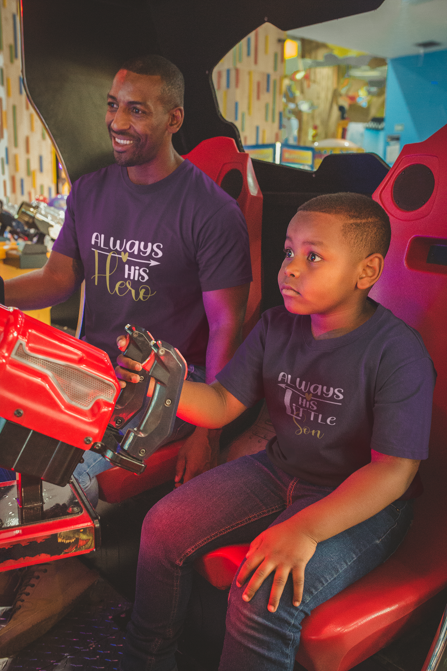 Always His Hero Father and Son Black Matching T-Shirt- FunkyTeesClub