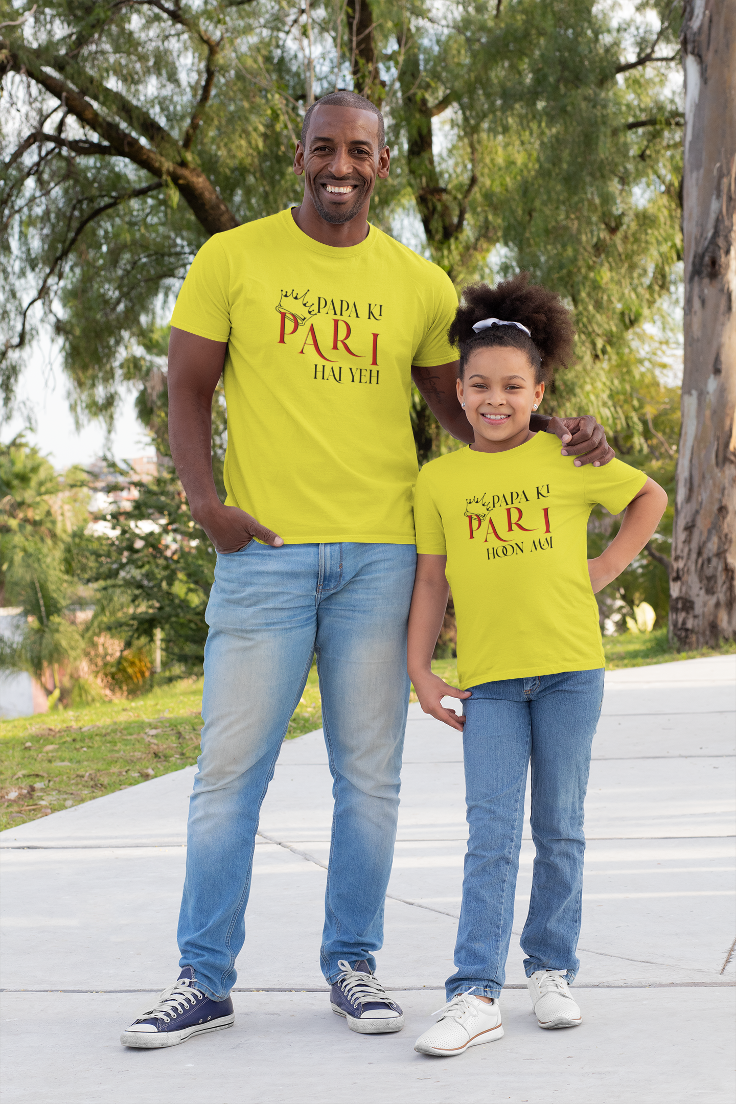 Papa Ki Pari Hu Mai Father and Daughter Yellow Matching T-Shirt- FunkyTeesClub
