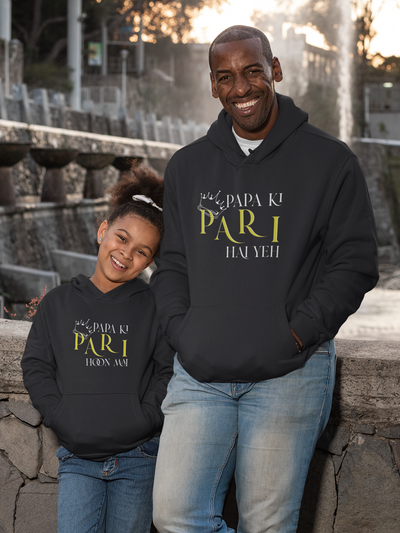 Papa Ki Pari Hu Mai Father and Daughter Black Matching Hoodies- FunkyTeesClub