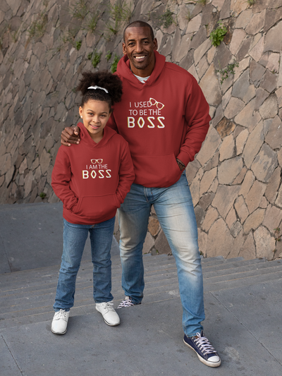 I Am The Boss Father and Daughter Red Matching Hoodies- FunkyTeesClub