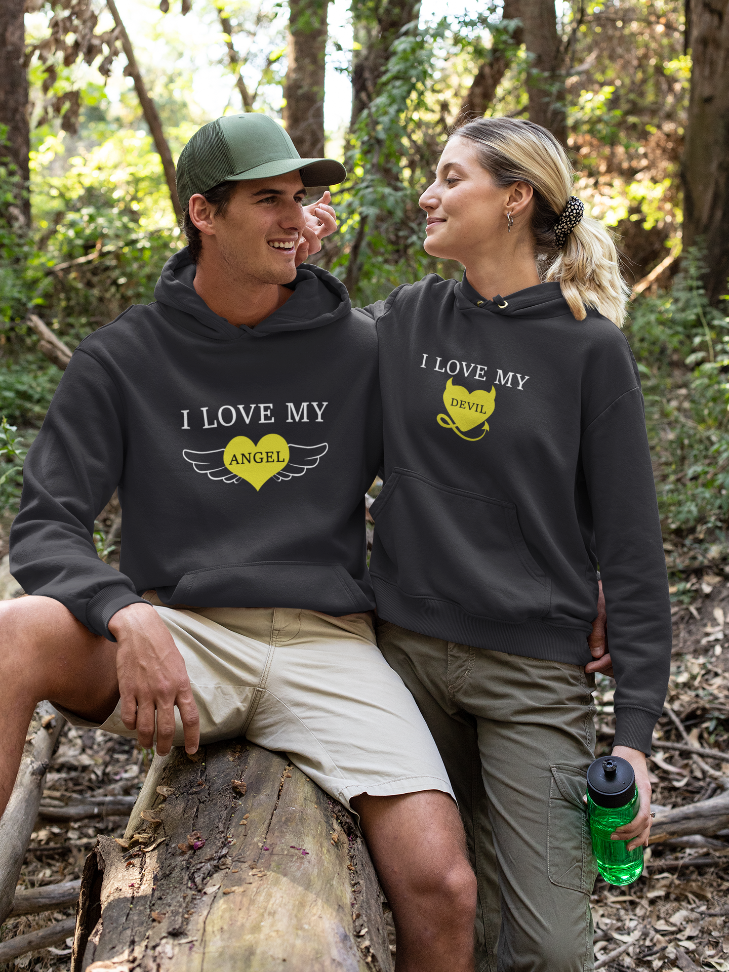 I Love My Angel Couple Hoodie-FunkyTeesClub