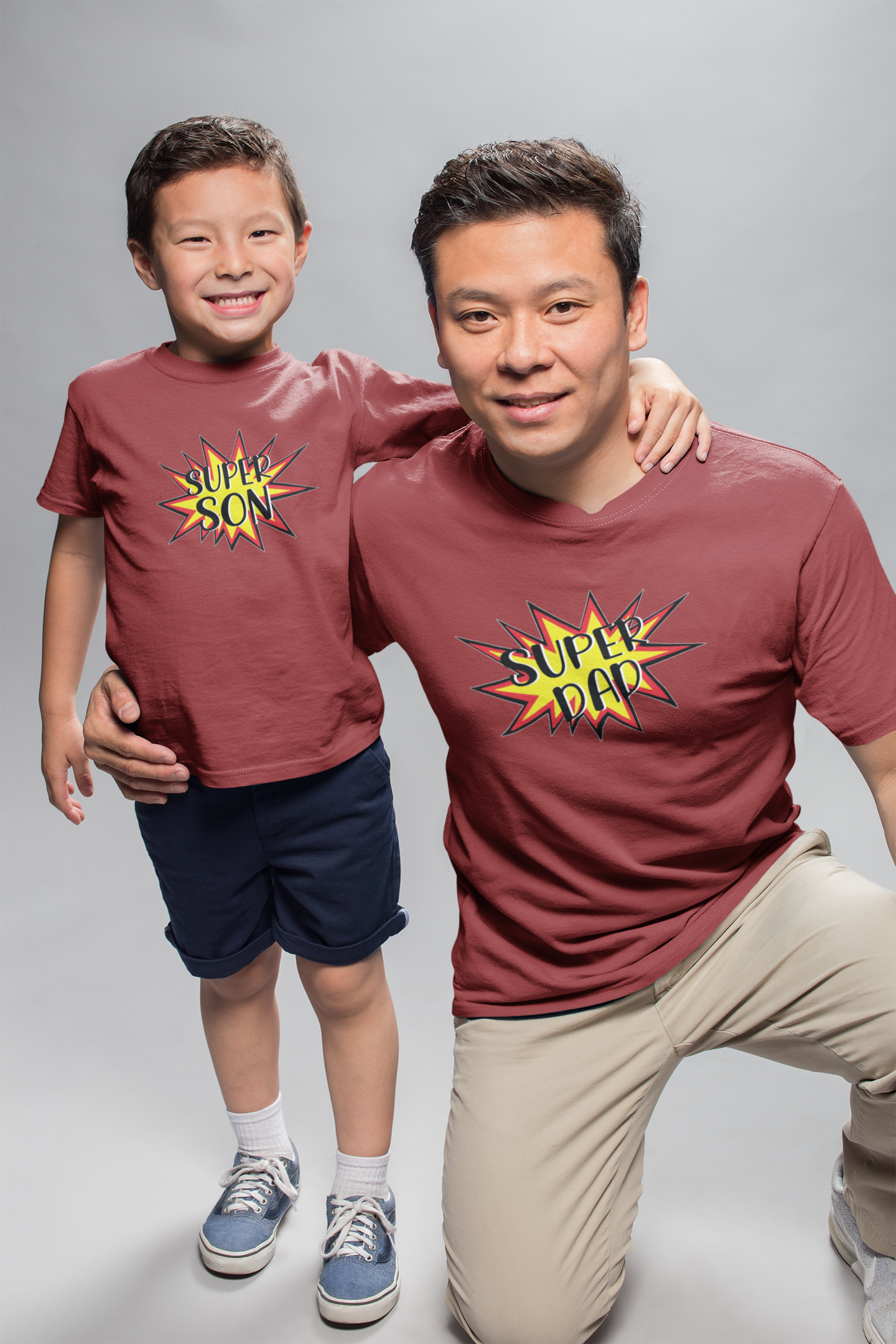 Super Dad Father and Son Red Matching T-Shirt- FunkyTeesClub