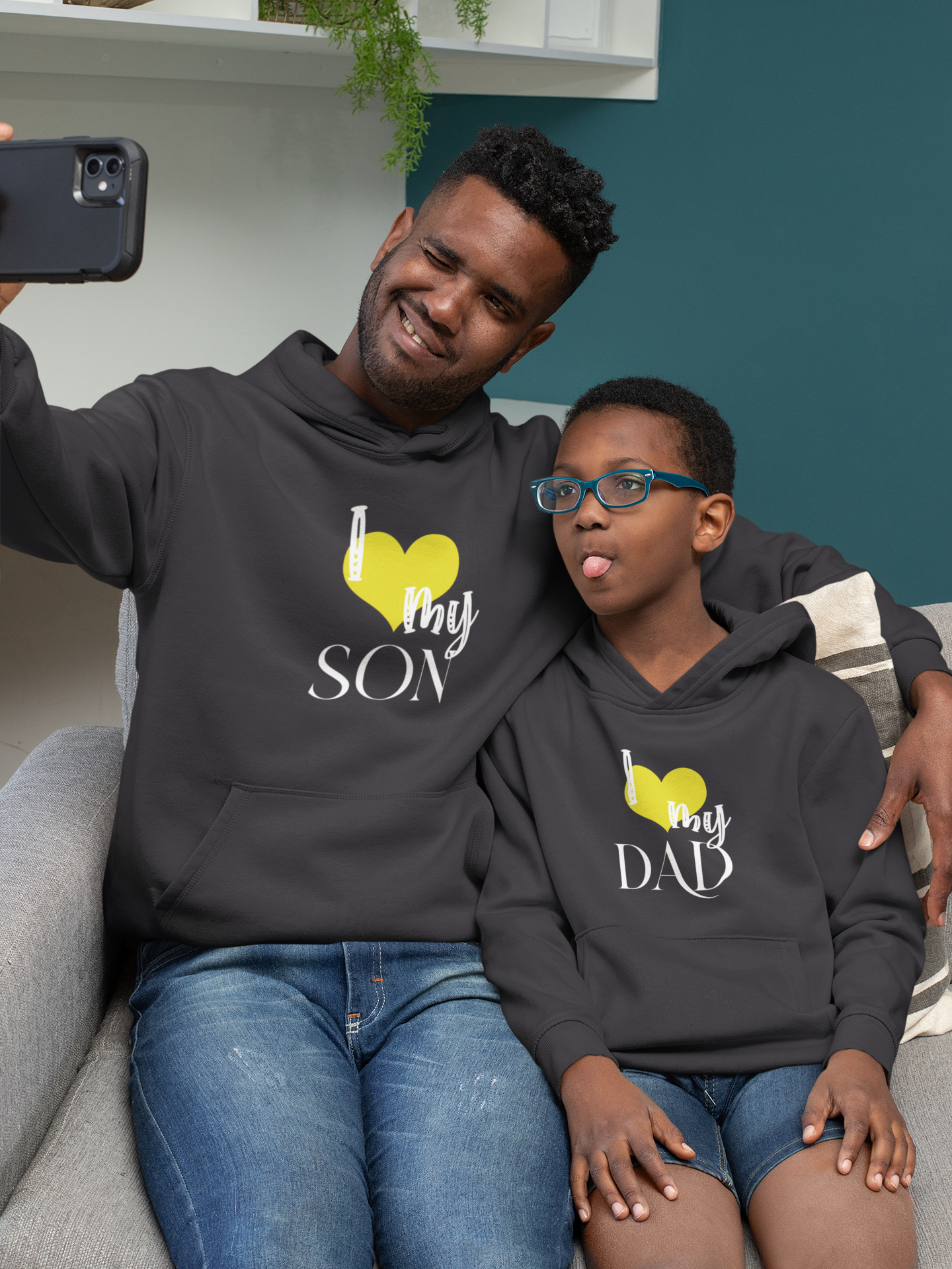 I Love My Dad Father and Son Black Matching Hoodies- FunkyTeesClub