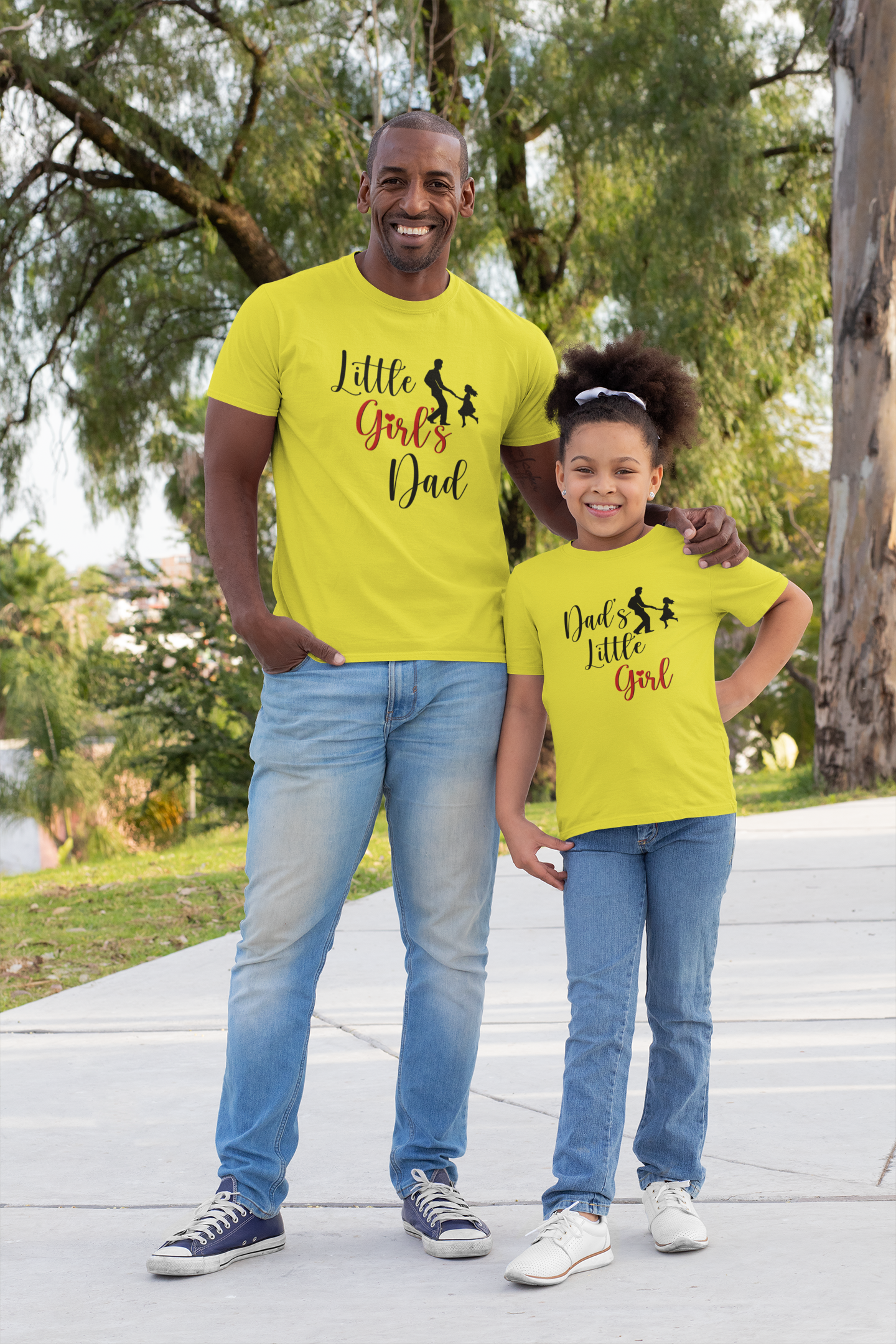 Little Girls Dad Father and Daughter Yellow Matching T-Shirt- FunkyTeesClub