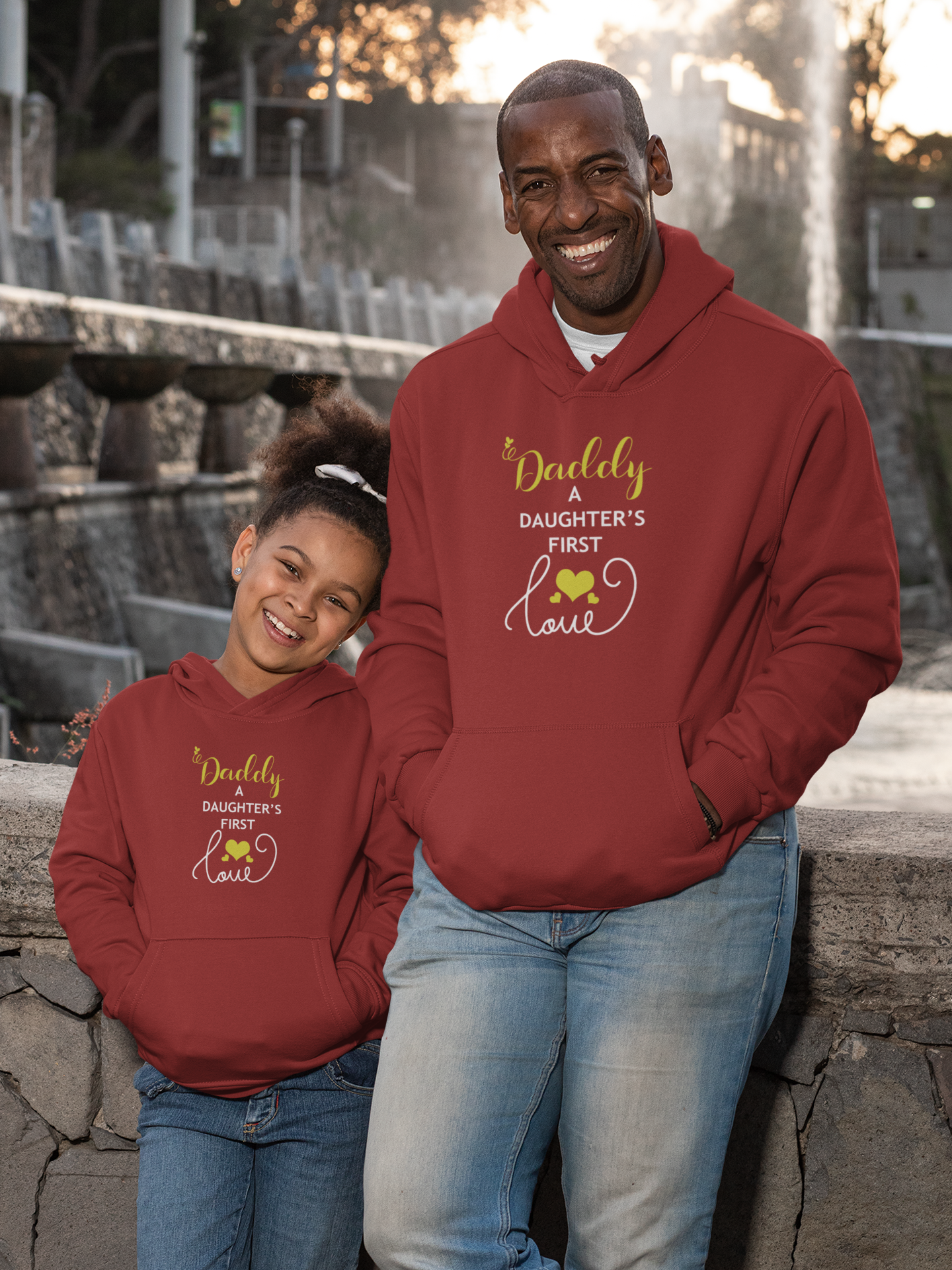 Daughters First Love Father and Daughter Red Matching Hoodies- FunkyTeesClub