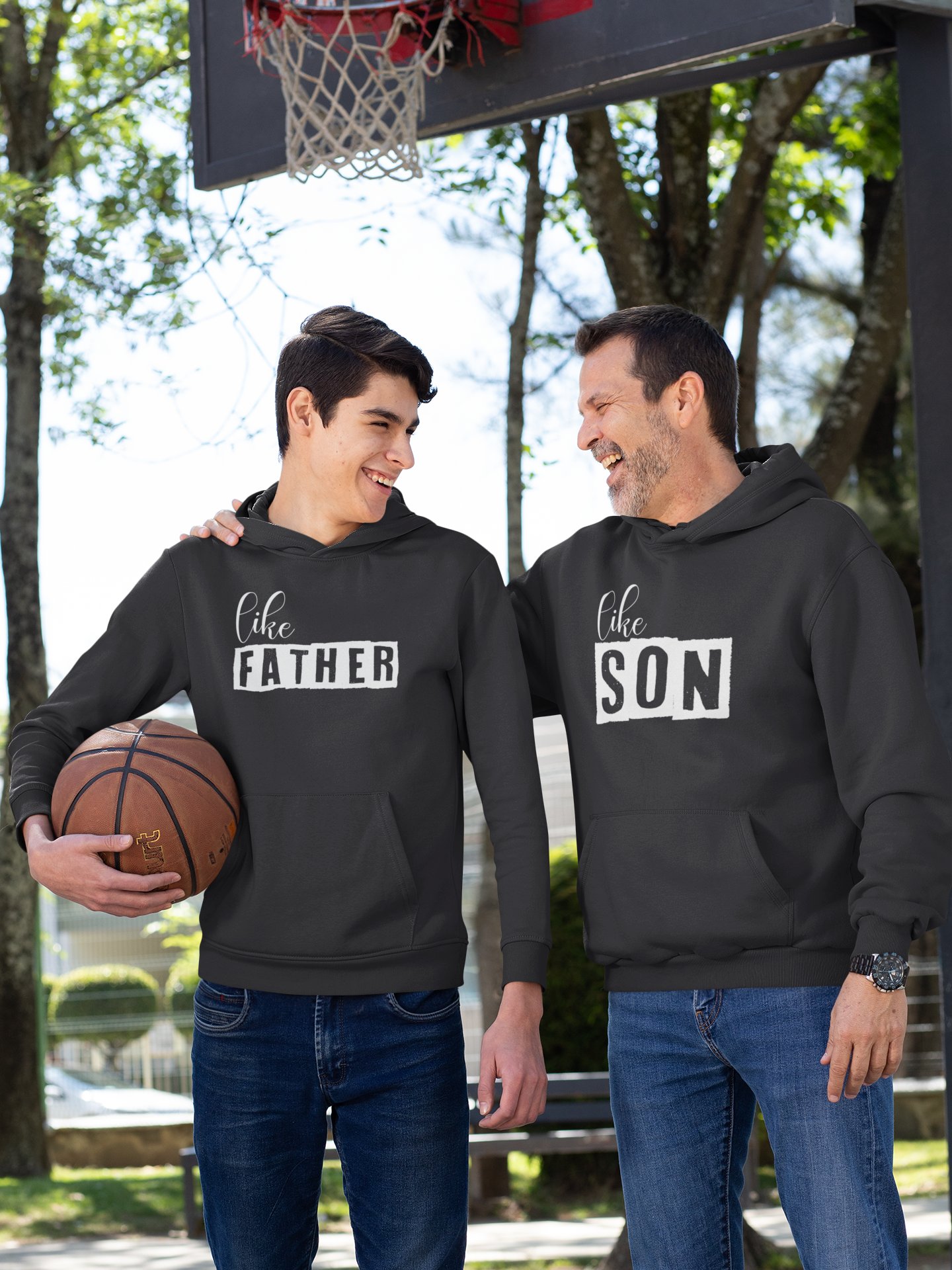 Like Father Like Son Father and Son Black Matching Hoodies- FunkyTeesClub